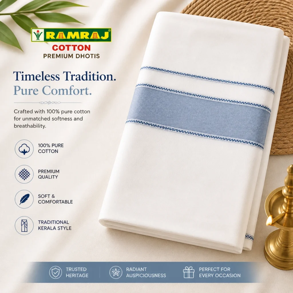 Blue Kara Dhoti for Men (Double Mundu)