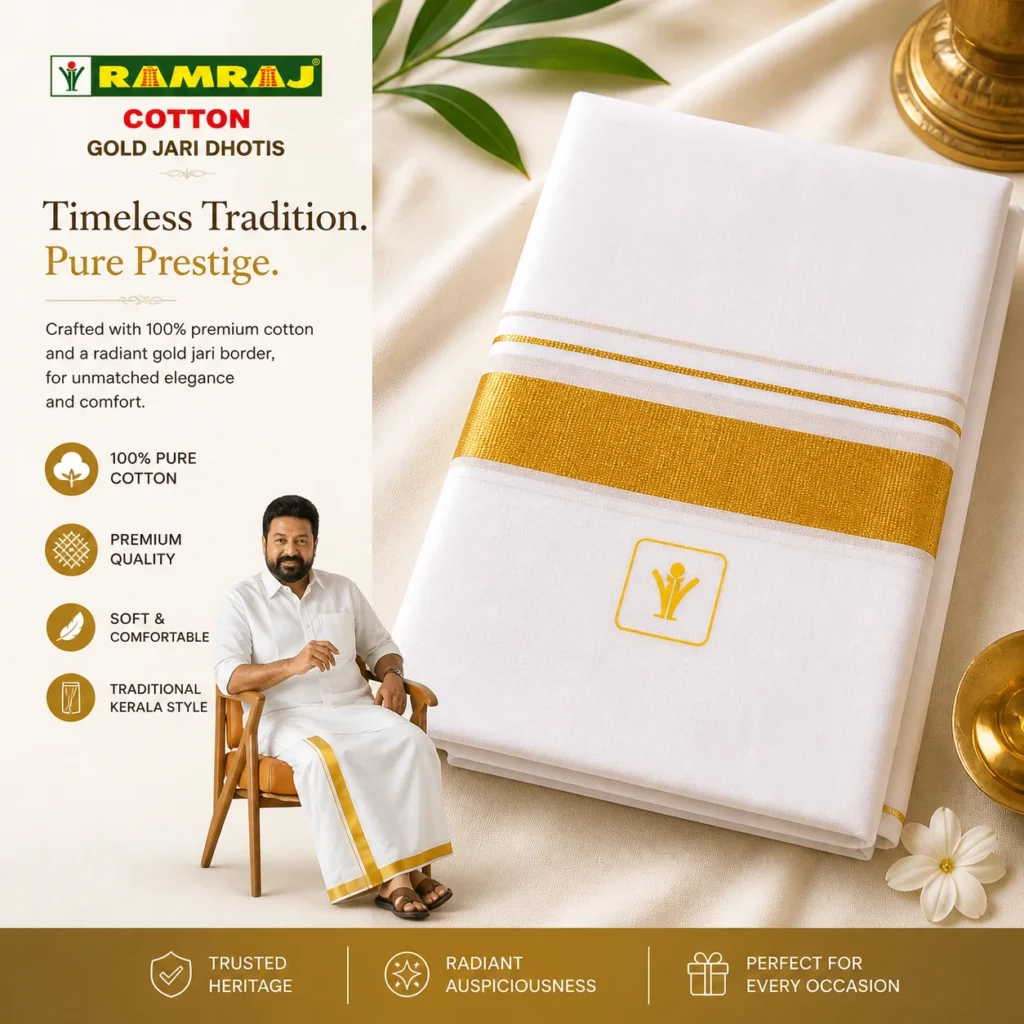 Golden Kara Dhoti for Men (Double Mundu)