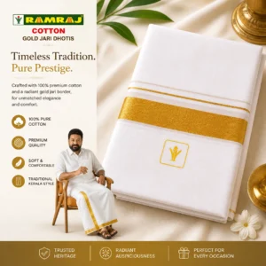 Golden Kara Dhoti for Men (Double Mundu)