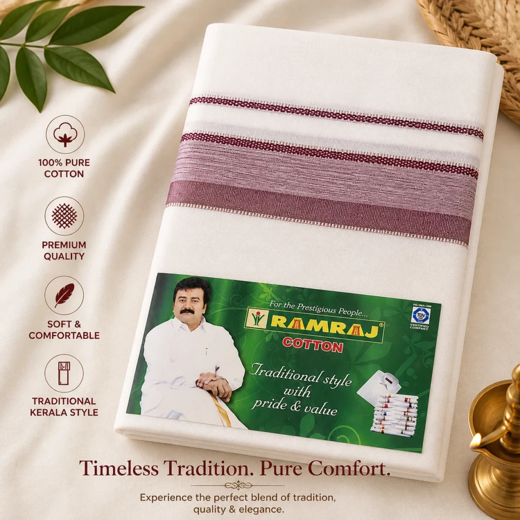 Marron Kara Dhoti for Men (Double Mundu)