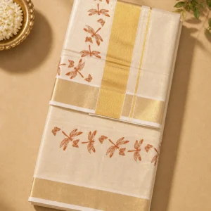 Set Saree Golden Kara with butterfly and thumbi Design