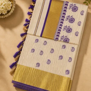 Set Saree with Blue & Golden Kara