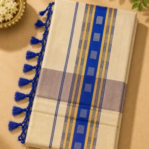 Set Saree Blue with Pattern