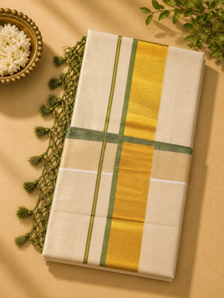 Set Saree with Green & Golden Kara