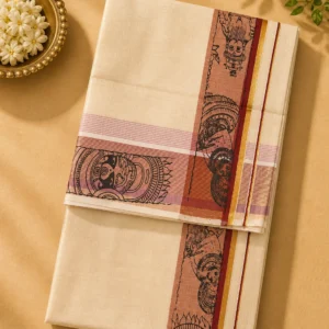 Set Saree with Marron Kara & Kadhakali design