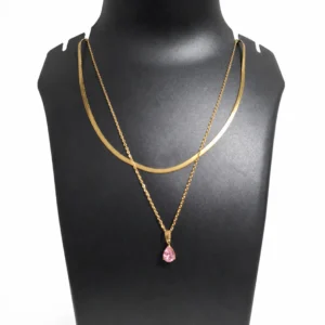 Snake chain Necklace with Pink pearl