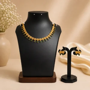 Traditional Gold-Plated Choker Set with Green Stones