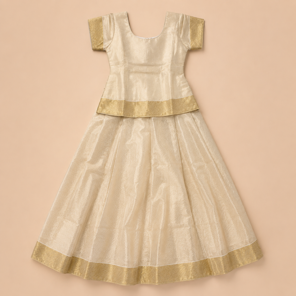 Ivory & Gold Zari Traditional Pattu Pavadai (12 years old)