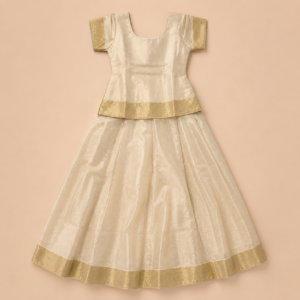 Ivory & Gold Zari Traditional Pattu Pavadai (10 years old)