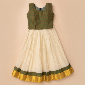 Olive Green & Cream Contrast Lehenga Set (9 years old)
