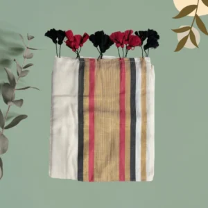 Ivory Multicolor Stripe Tassel Saree