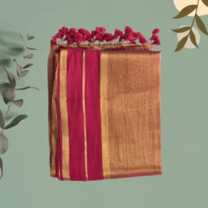 Golden Bronze Maroon-Stripe Silk Saree