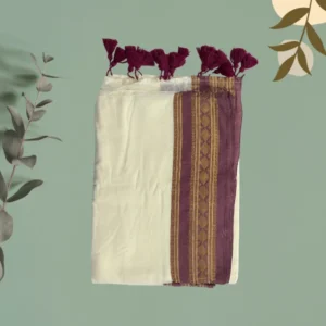 Ivory Aubergine-Wine Diamond Zari Border Saree