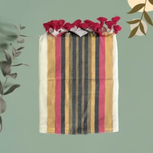 Ivory Charcoal-Gold Bold Stripe Saree