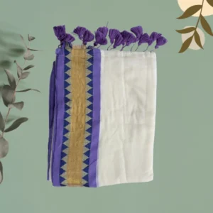 Ivory Purple-Gold Zigzag Border Saree