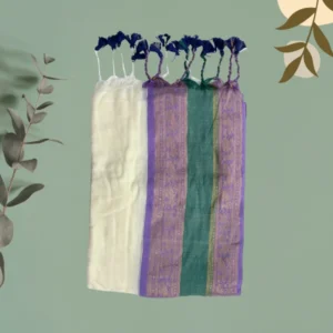 Ivory Lavender-Green Zari Border Saree
