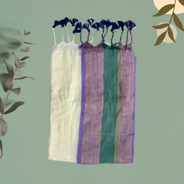 Ivory Lavender-Green Zari Border Saree