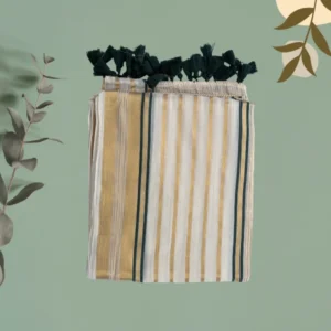 Beige Charcoal-Gold Pinstripe Saree