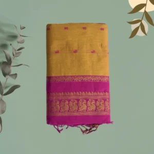 Golden Mustard Magenta Zari Kanjivaram Saree