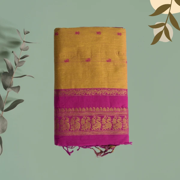 Golden Mustard Magenta Zari Kanjivaram Saree