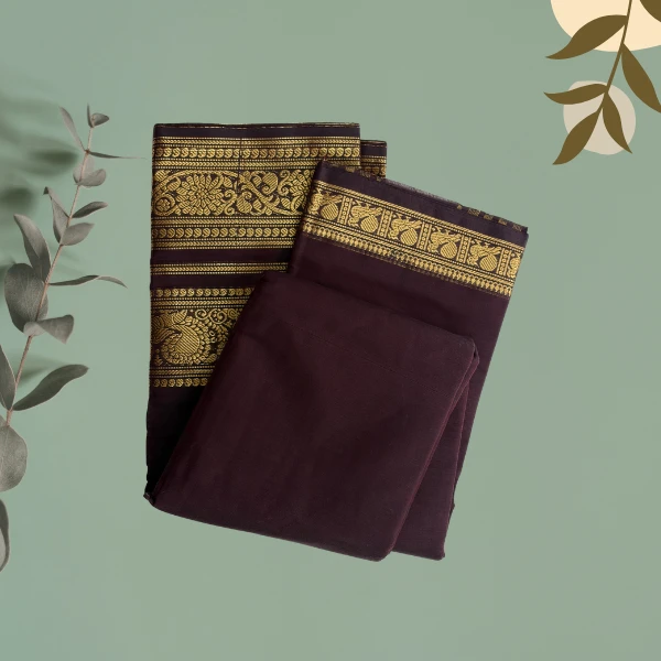 Deep Aubergine Gold Zari Silk Saree