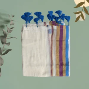 Ivory Blue-Gold Stripe Saree