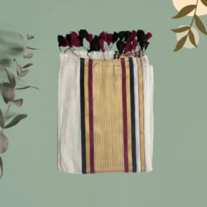 Ivory Wine-Gold Multistripe Saree