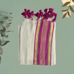 Ivory Magenta-Gold Stripe Saree