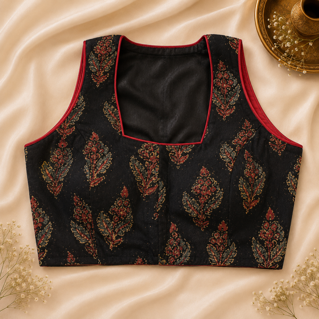 Readymade Blouse – Black Floral Print Sleeveless