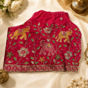 Readymade Blouse - Red Elephant Beadwork Embellished