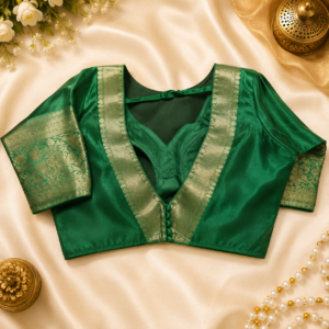 Readymade Blouse - Green Gold Zari Border