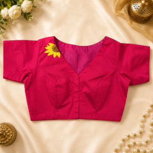 Readymade Blouse - Pink Sunflower Embroidered