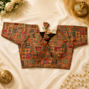 Readymade Blouse - Rust Patchwork Print Tie-Back