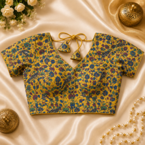 Readymade Blouse - Mustard Floral Print Tie-Back